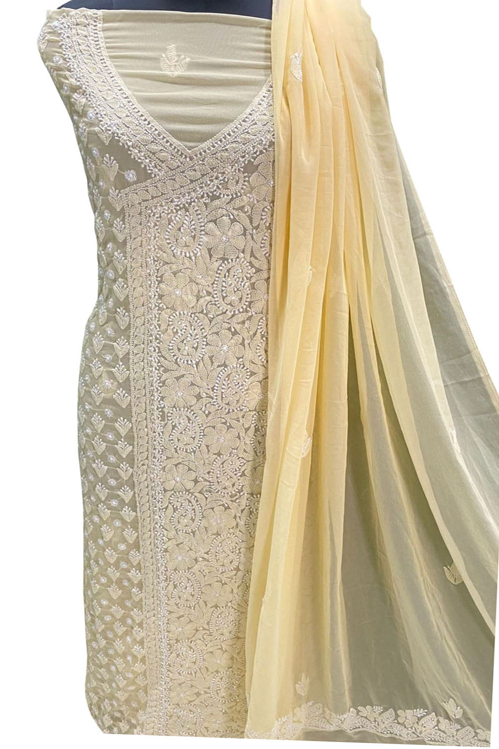 Stunning Yellow Chikankari Georgette Suit Set - Unstitched - Luxurion World