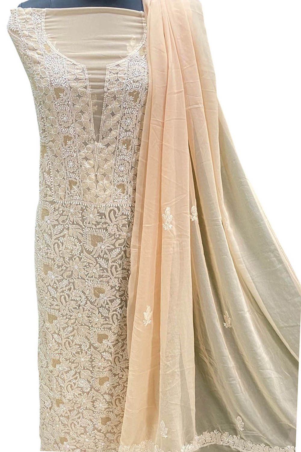 Charming Pastel Chikankari Georgette Suit Set - Unstitched - Luxurion World