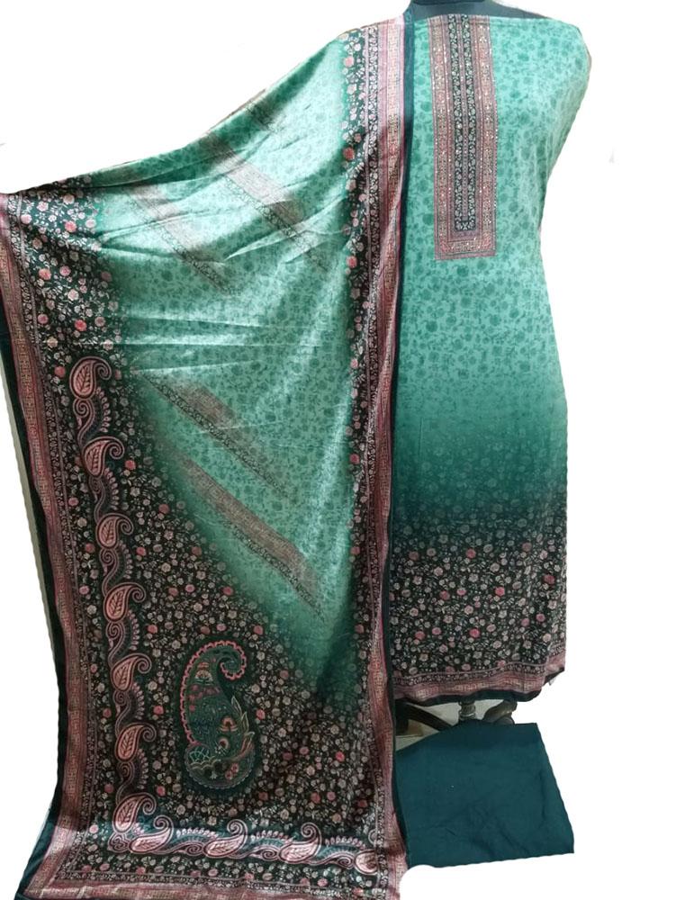 Green Digital Printed Velvet Three Piece Unstitched Suit Set - Luxurion World