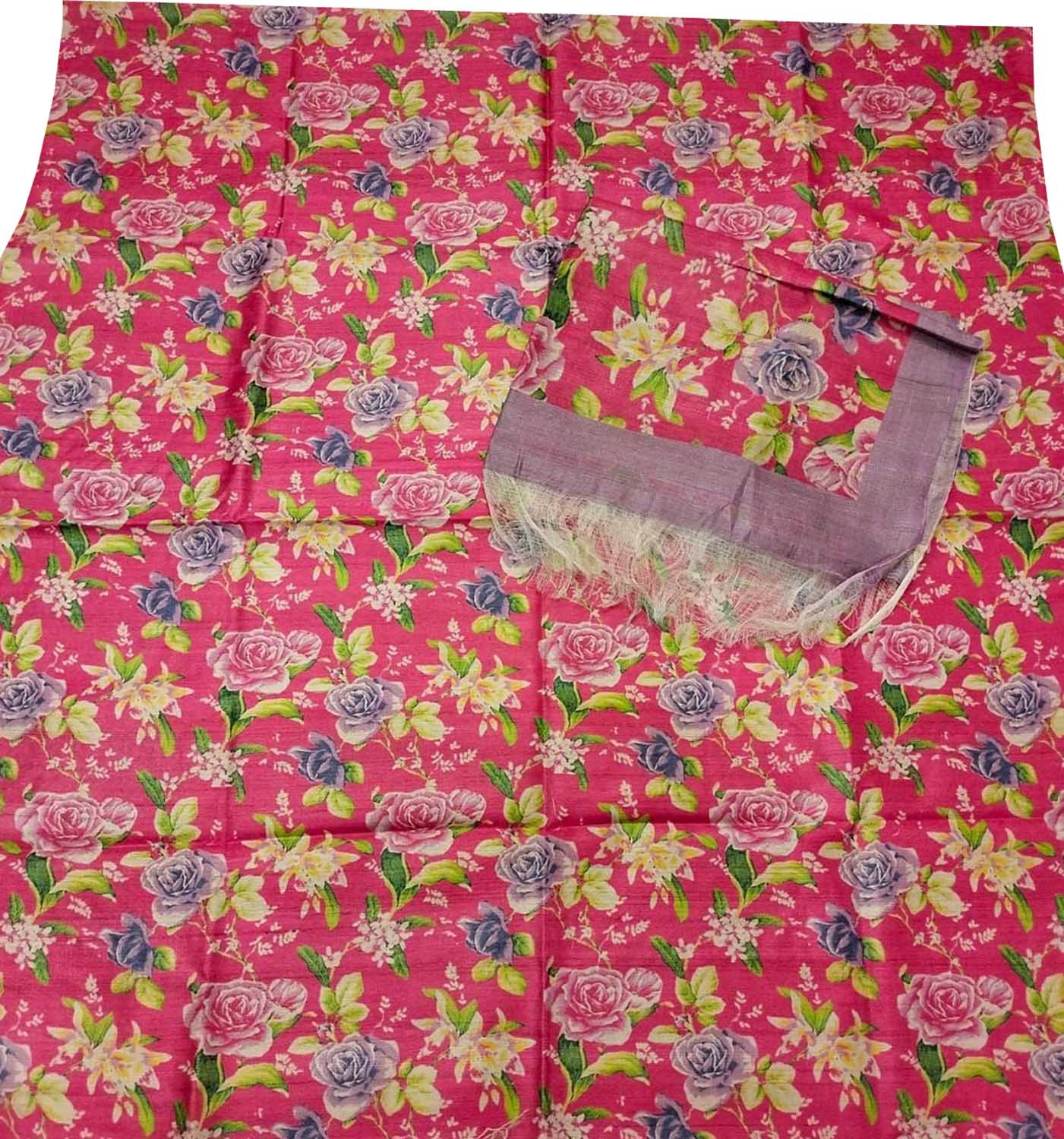 Digital Printed Pink Tussar Moonga Suit Set - Unstitched Elegance - Luxurion World