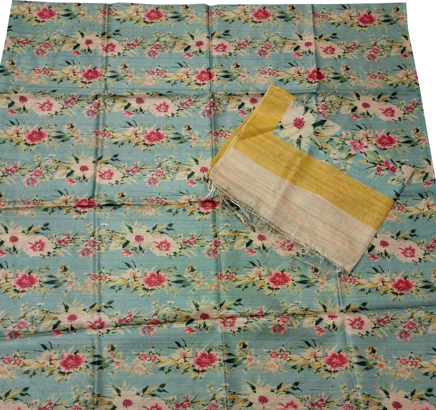 Unstitched Blue Tussar Moonga Suit Set with Digital Print - Stunning Look - Luxurion World