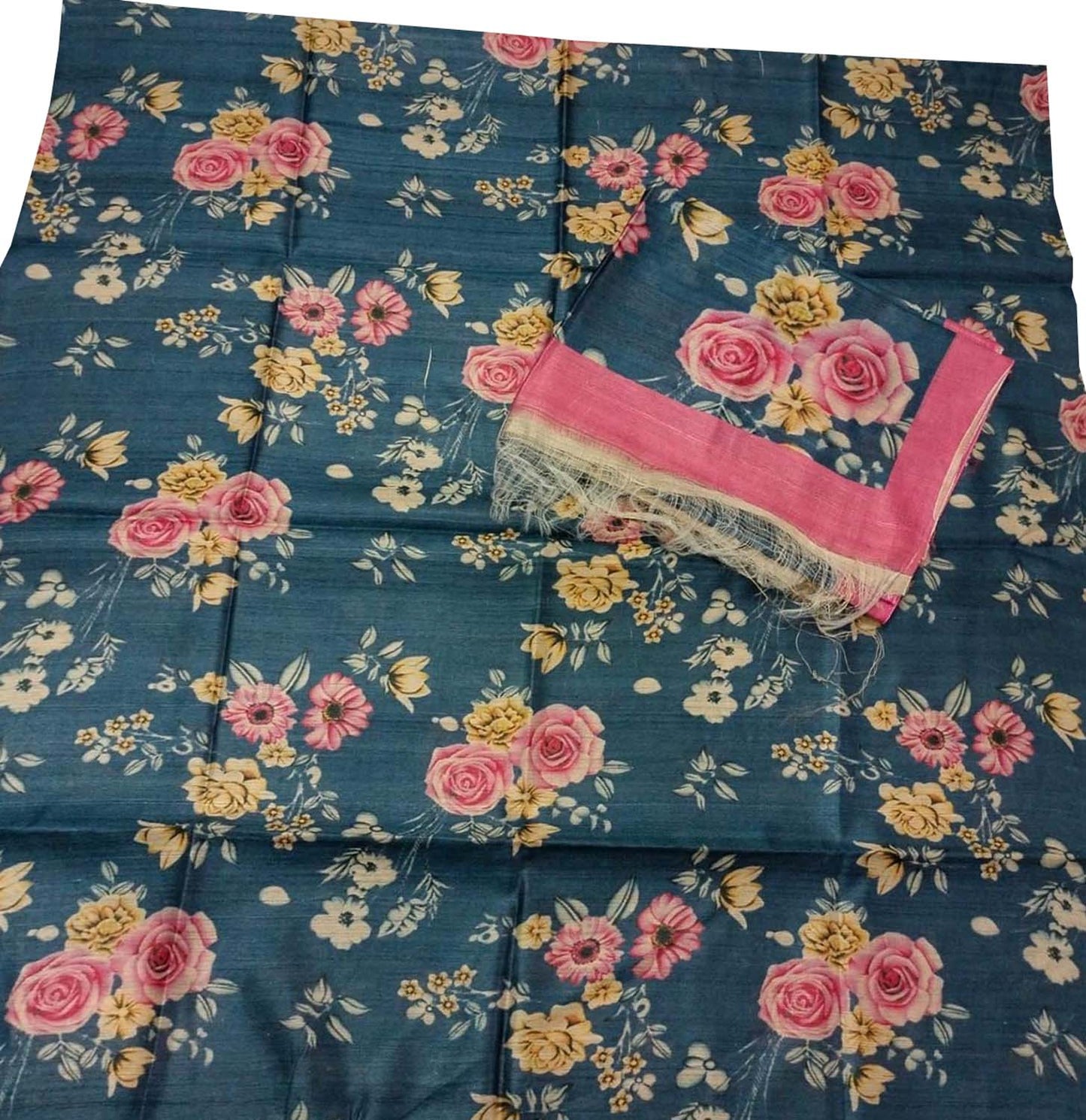 Digital Printed Blue Tussar Moonga Suit Set - Unstitched Elegance - Luxurion World