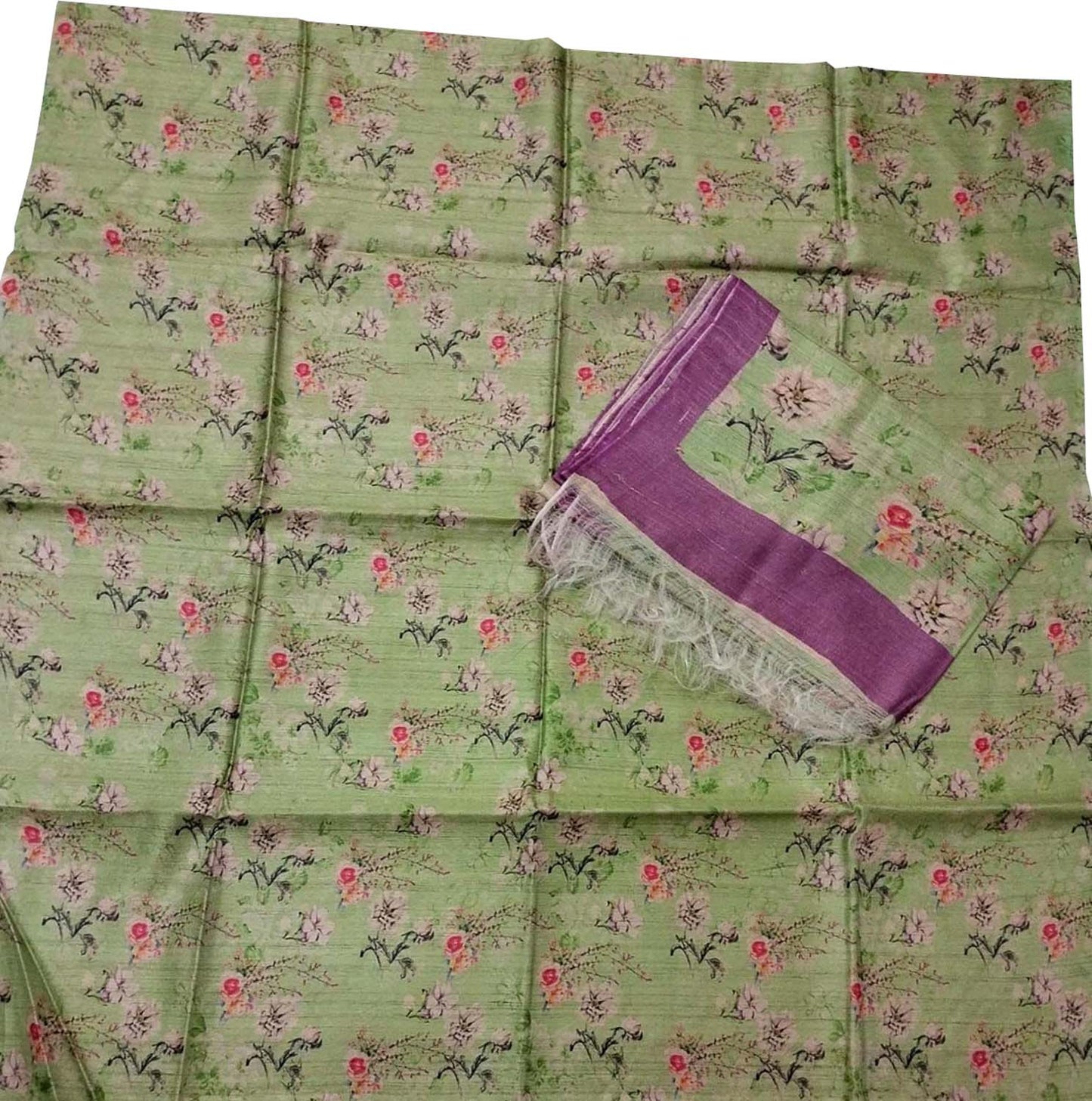 Green Tussar Moonga Suit Set: Stylish Digital Print - Unstitched - Luxurion World