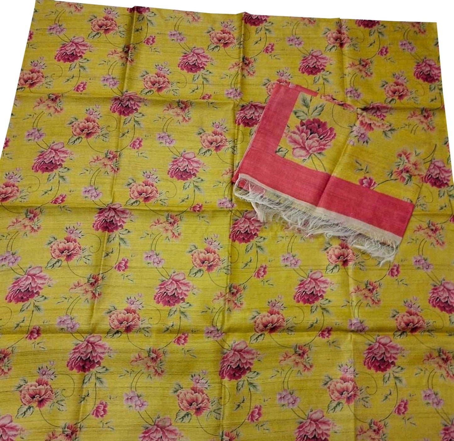 Digital Print Yellow Tussar Moonga Suit Set - Stylish Unstitched Ensemble - Luxurion World