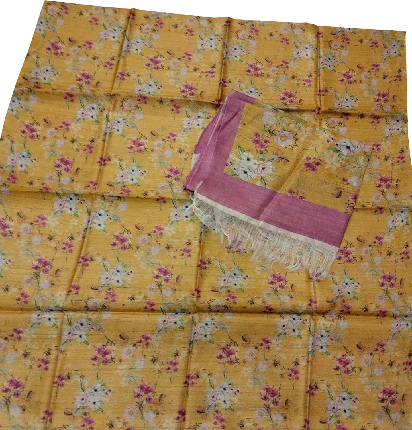 Digital Print Yellow Tussar Moonga Suit Set - Unstitched Elegance - Luxurion World