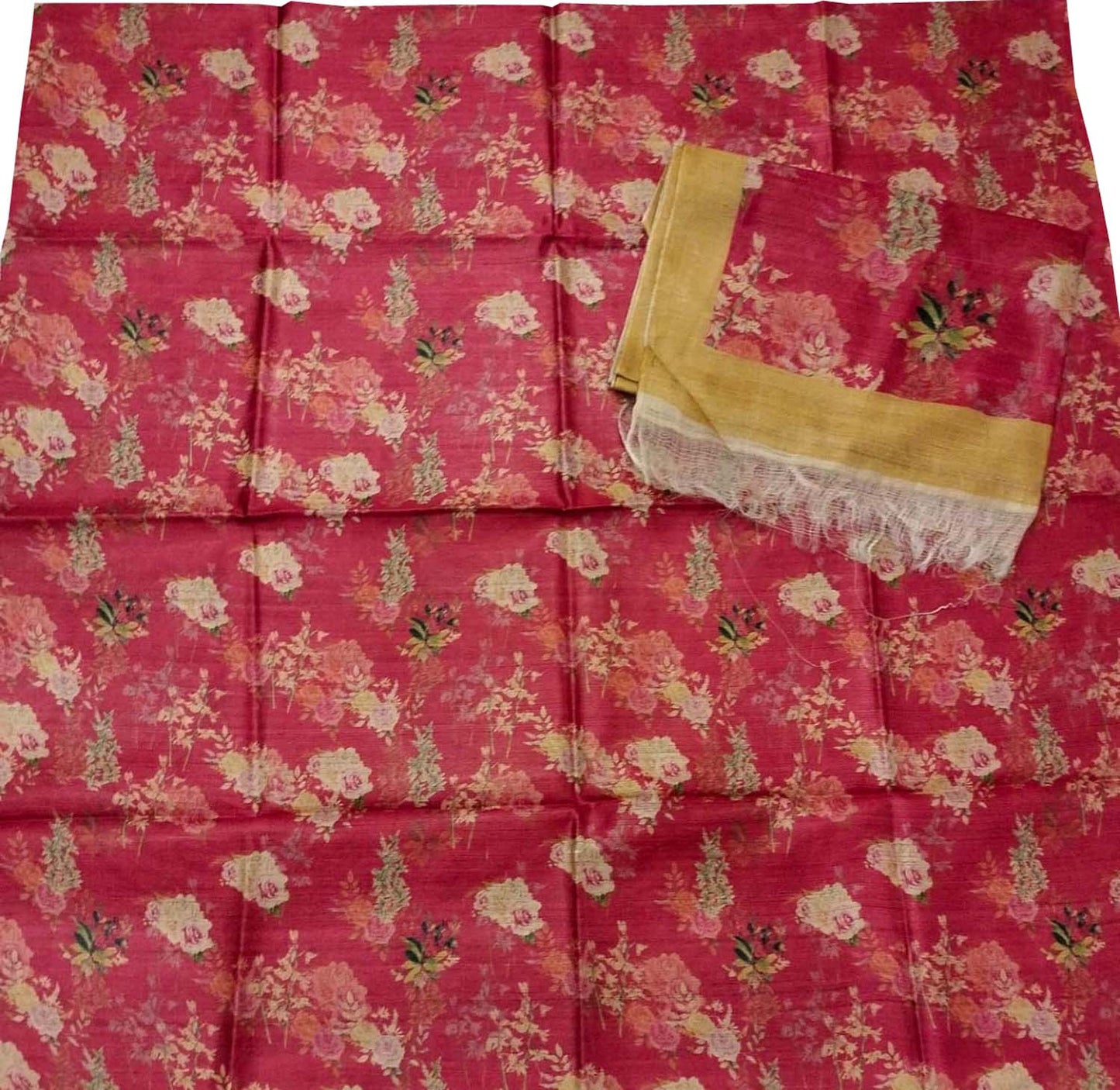 Digital Print Red Tussar Moonga Suit Set - Unstitched Beauty - Luxurion World