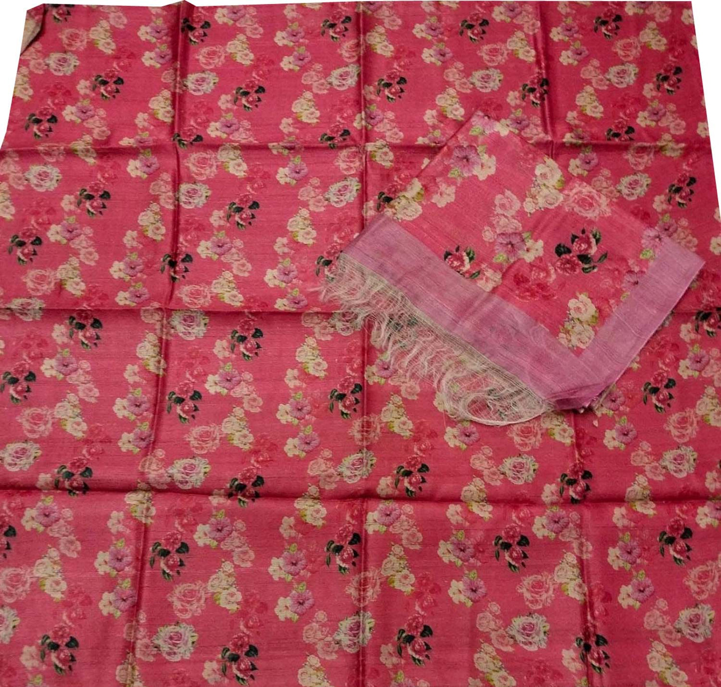 Digital Printed Pink Tussar Moonga Suit Set - Unstitched Elegance - Luxurion World
