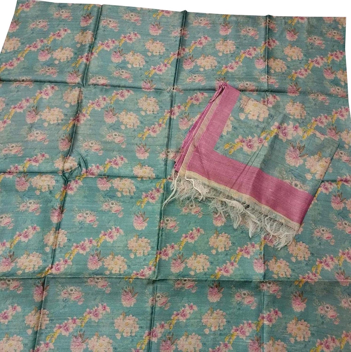 Digital Printed Green Tussar Moonga Suit Set - Unstitched Elegance - Luxurion World