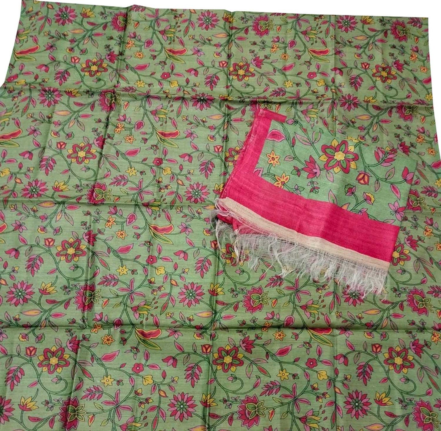 Green Tussar Moonga Suit Set: Stylish Digital Print - Unstitched - Luxurion World