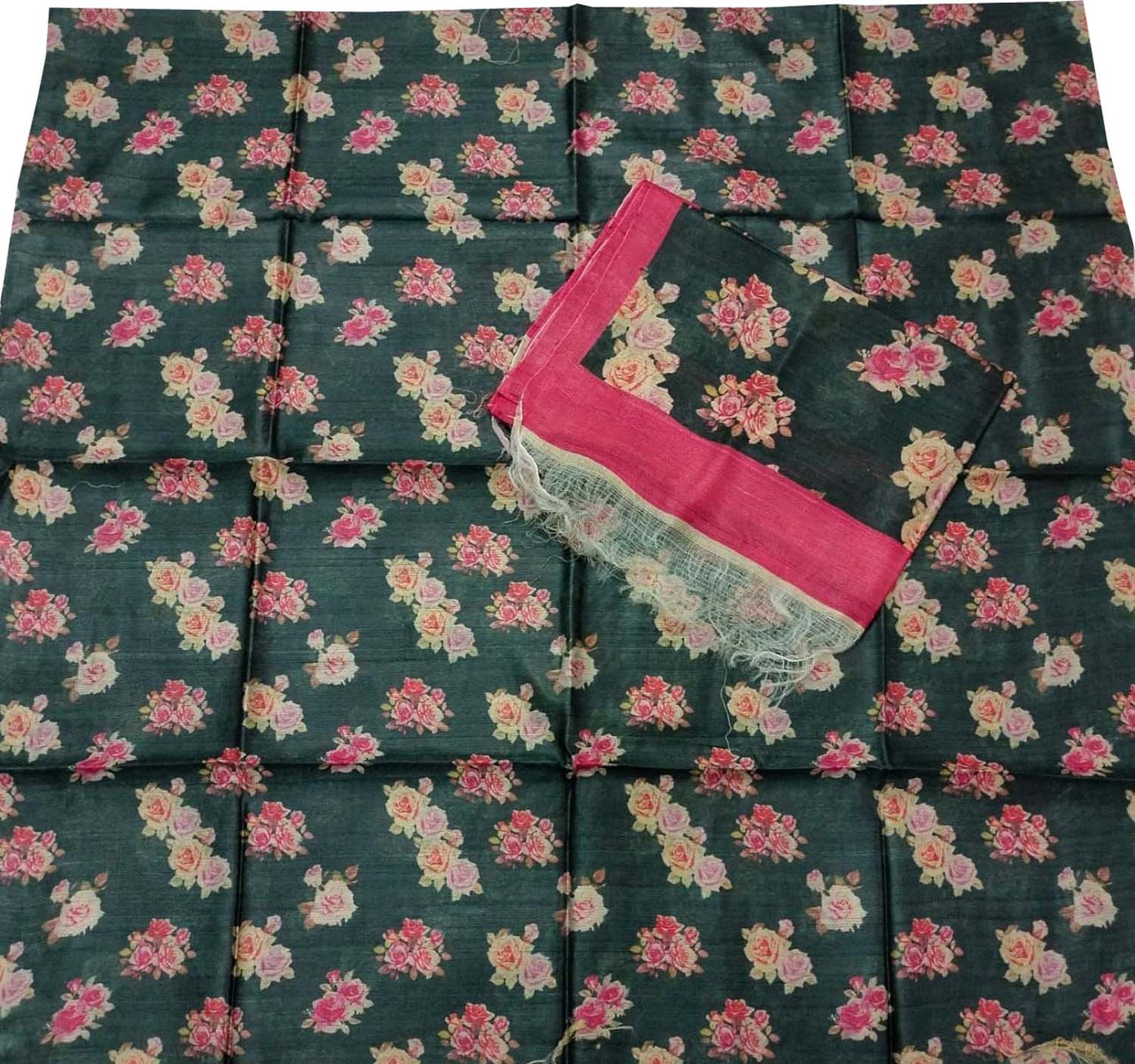 Stunning Black Tussar Moonga Suit Set with Digital Print - 3 Piece Unstitched for a Chic Look - Luxurion World