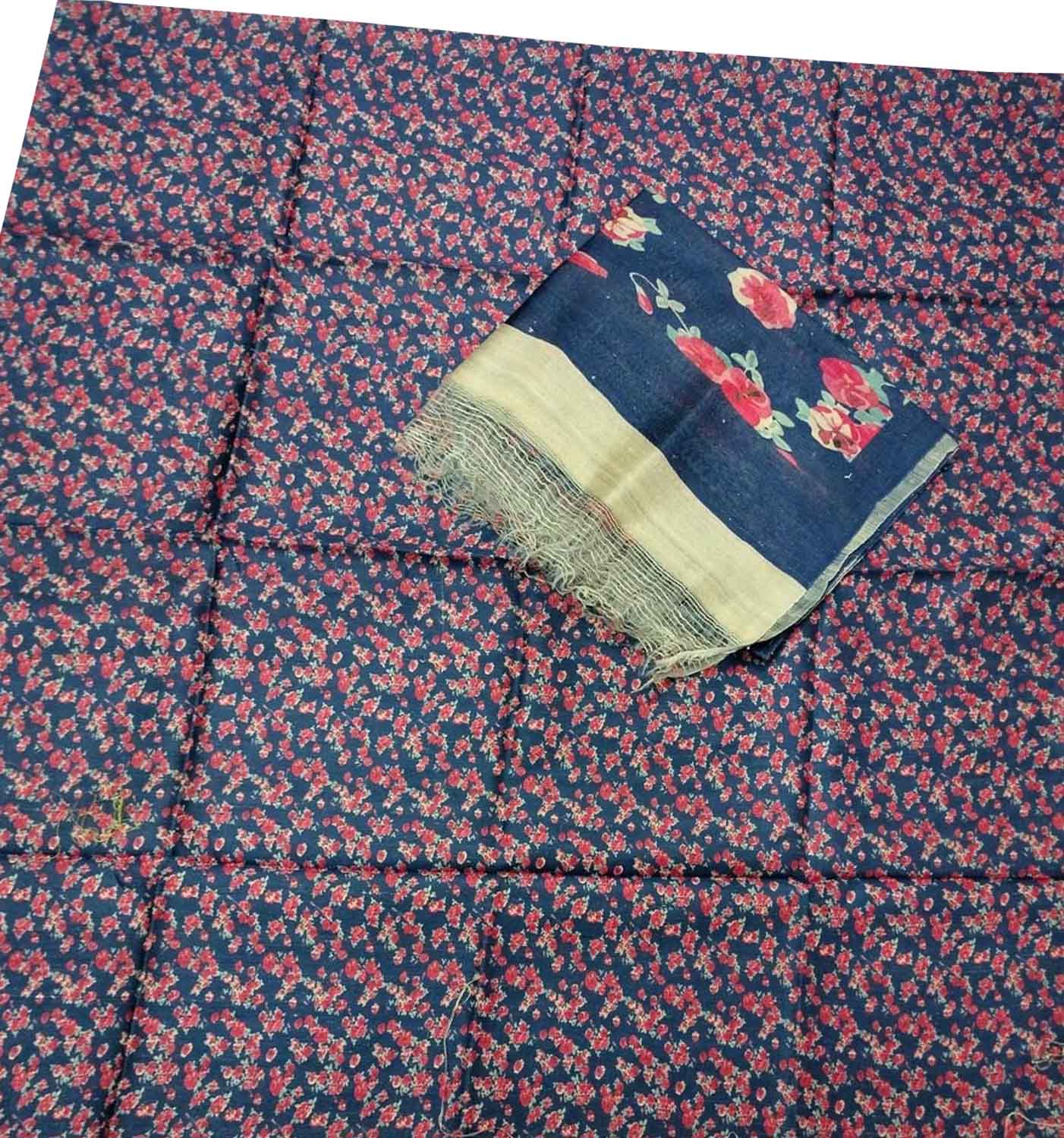 Get Glamorous with Blue Tussar Moonga Suit - Digital Print 3 Piece Set - Luxurion World