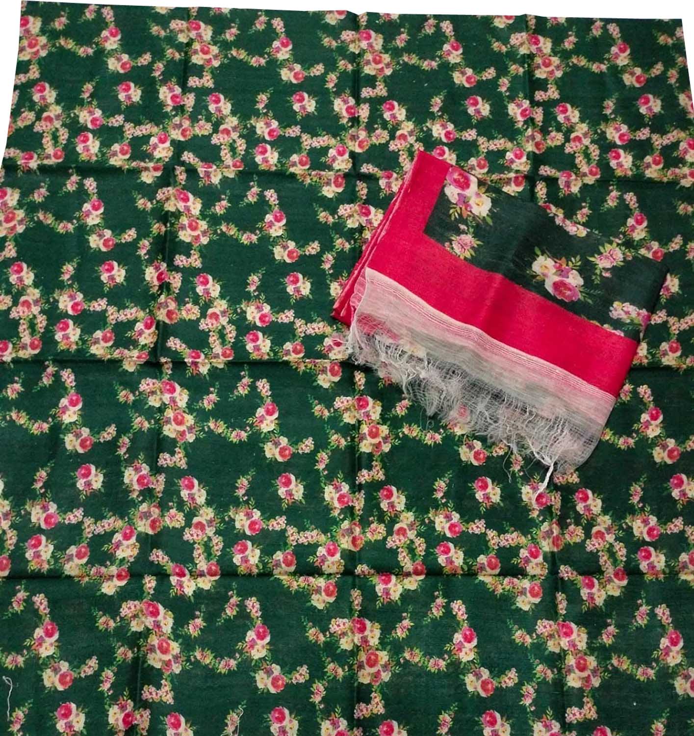 Green Tussar Moonga Suit Set: Stylish Digital Print - Unstitched - Luxurion World