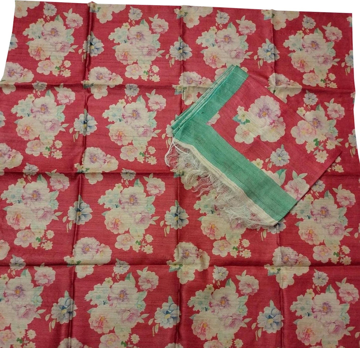 Stunning Red Tussar Moonga Suit Set with Digital Print - Unstitched - Luxurion World