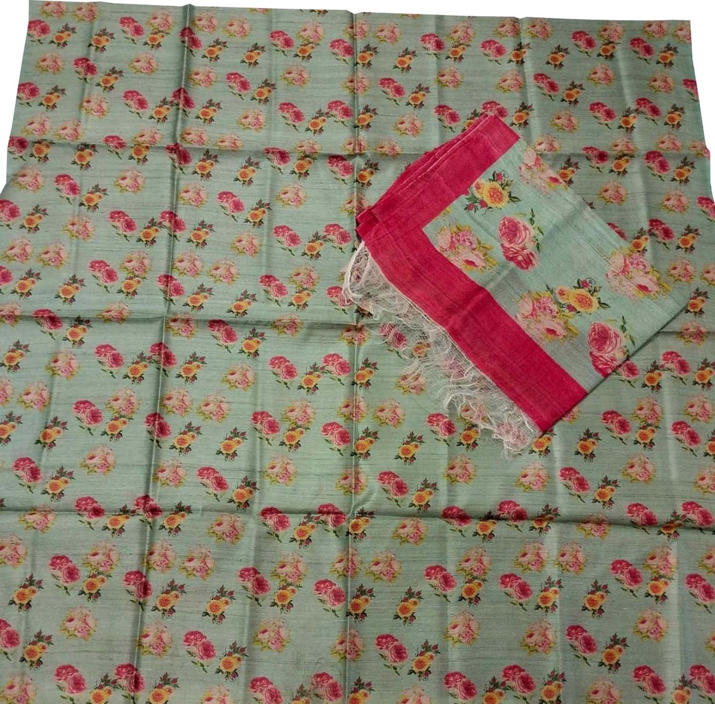 Green Tussar Moonga Suit Set: Stylish Digital Print - Unstitched - Luxurion World