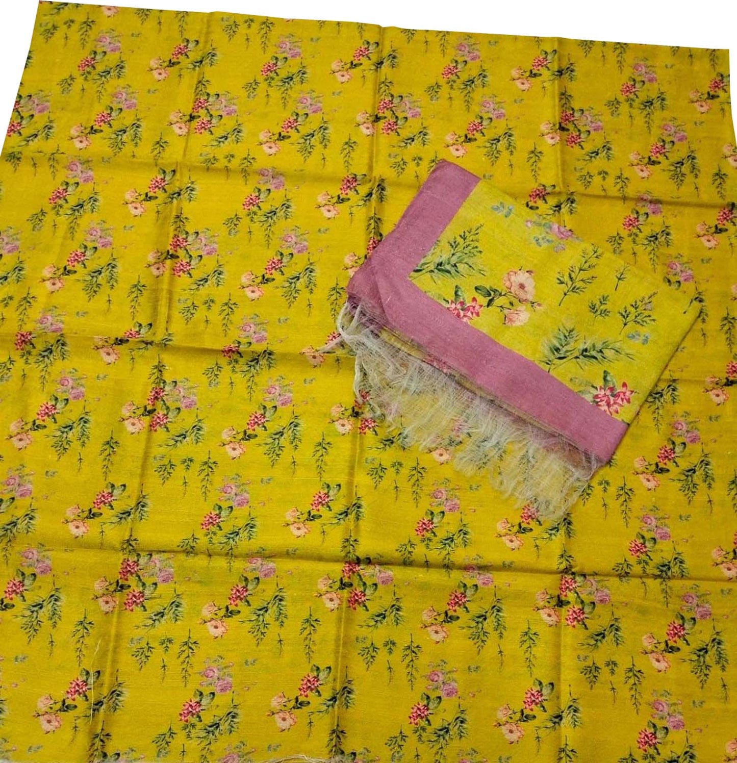 Stunning Yellow Tussar Moonga Suit Set with Digital Print - Unstitched - Luxurion World