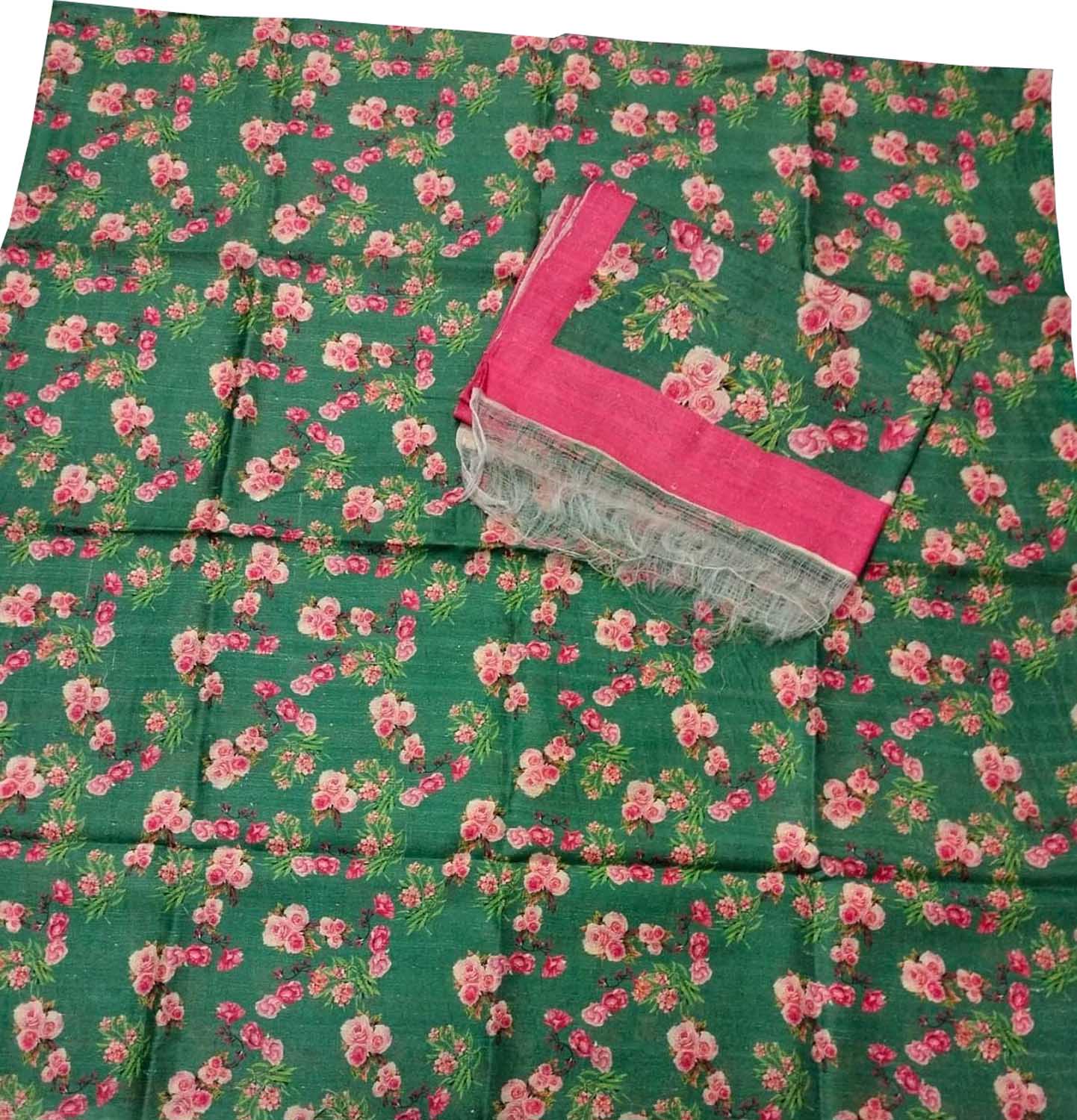 Green Tussar Moonga Suit Set: Stylish Digital Print - Unstitched - Luxurion World