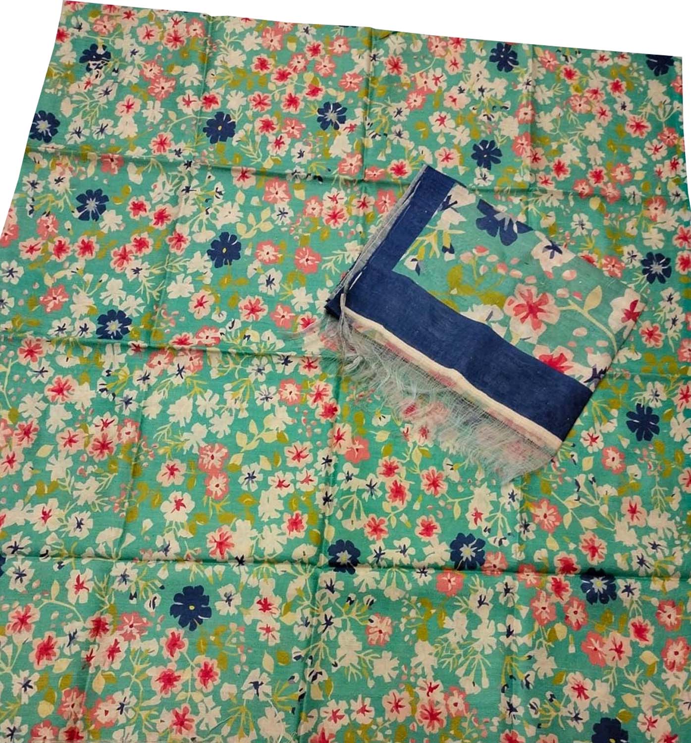 Unstitched Tussar Moonga Suit Set with Digital Print in Stunning Blue - Luxurion World