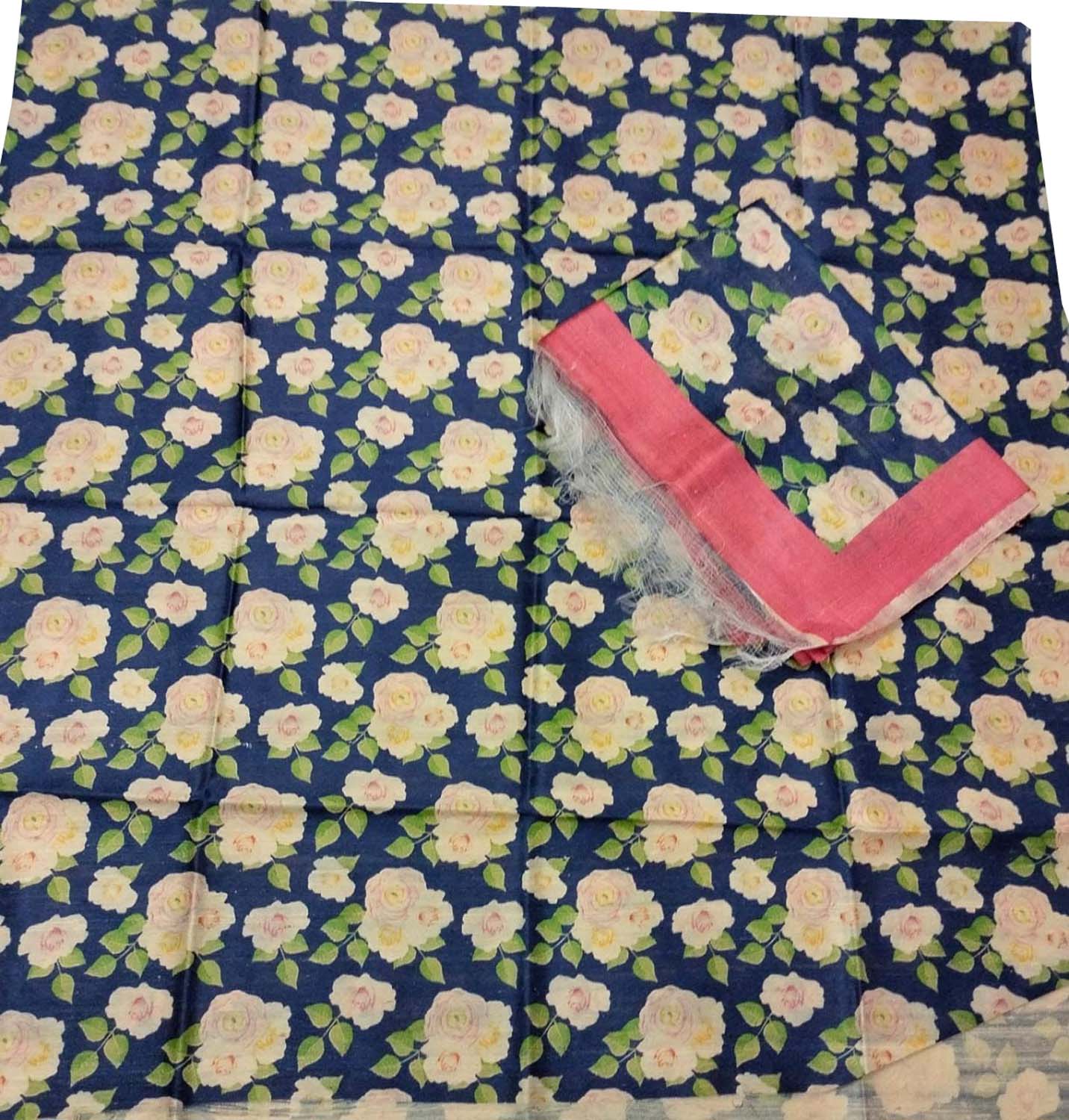 Digital Printed Blue Tussar Moonga Suit Set - Unstitched Elegance - Luxurion World