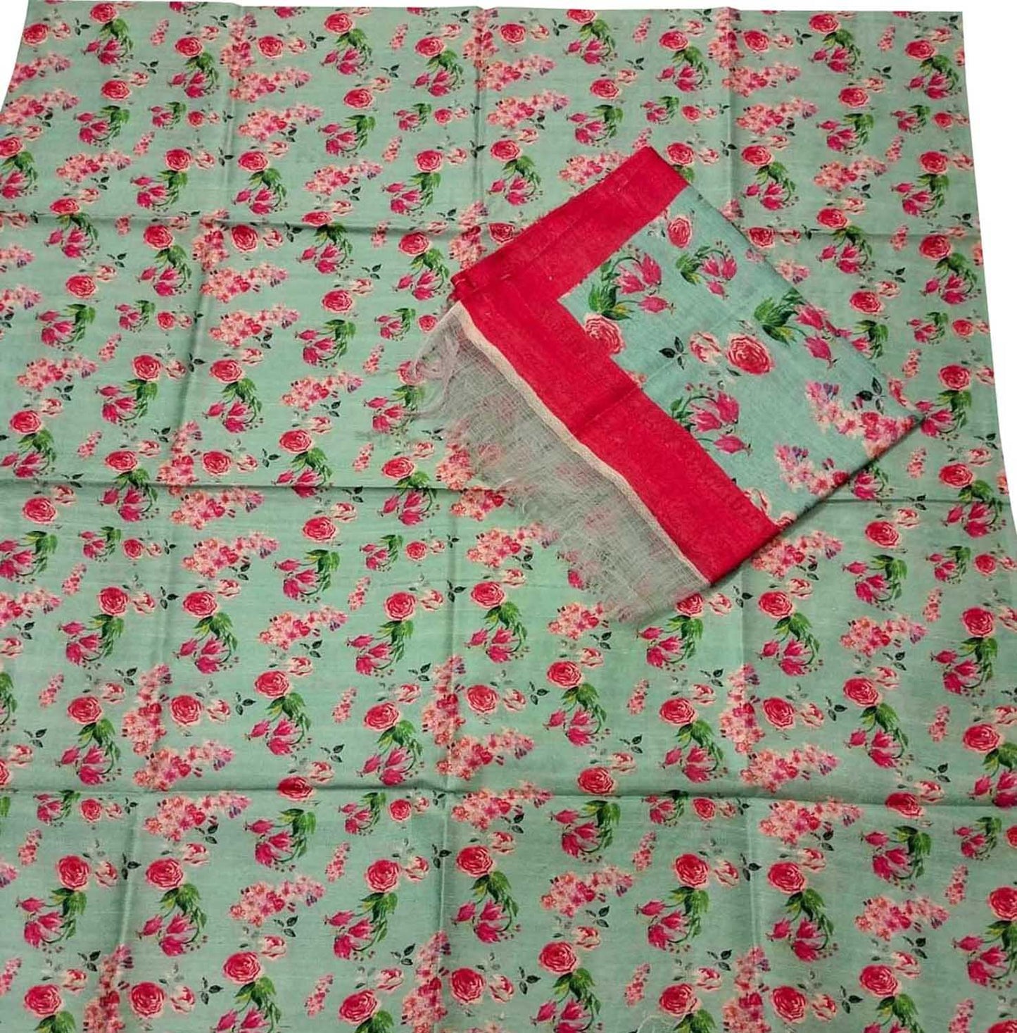 Green Tussar Moonga Suit Set: Stylish Digital Print - Unstitched - Luxurion World