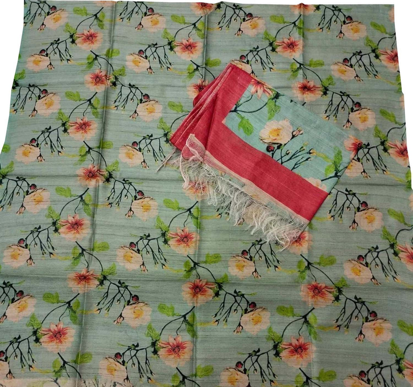 Unstitched Blue Tussar Moonga Suit Set with Digital Print - Stylish & Chic - Luxurion World