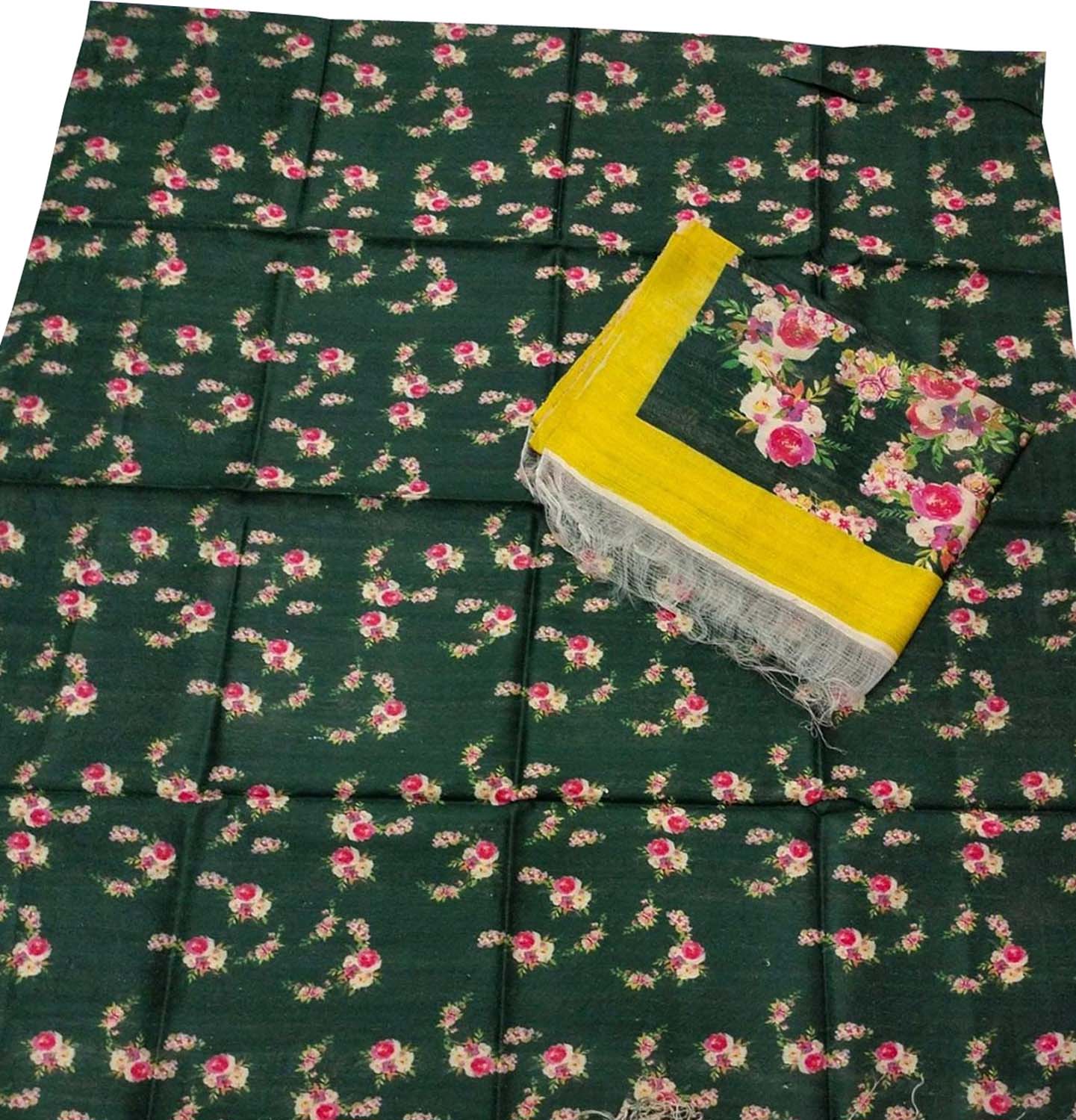 Green Tussar Moonga Suit Set: Stylish Digital Print - Unstitched - Luxurion World