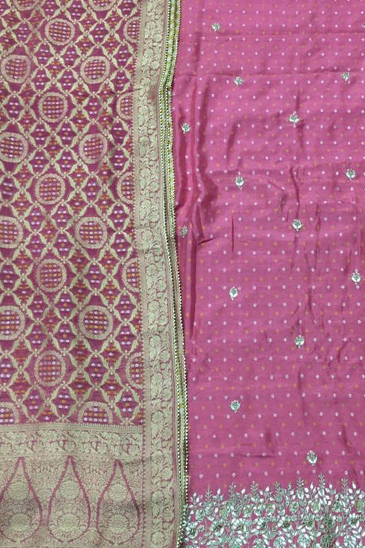 Pink Gota Patti Work Banarasi Dola Silk Suit