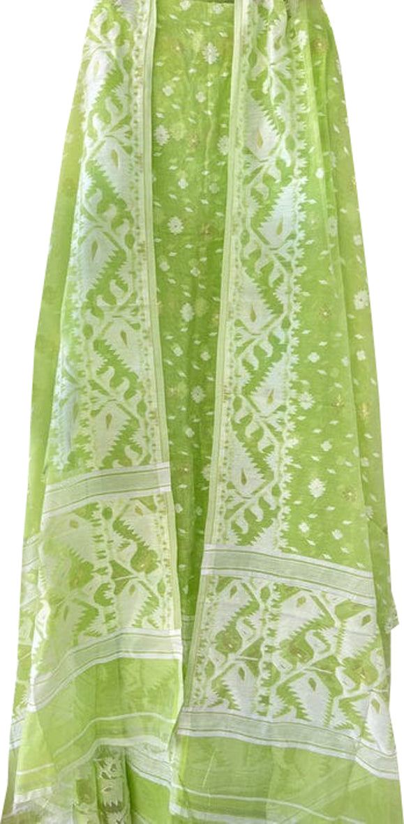 Green Jamdani Cotton Silk Two Piece Unstitched Suit Set - Luxurion World