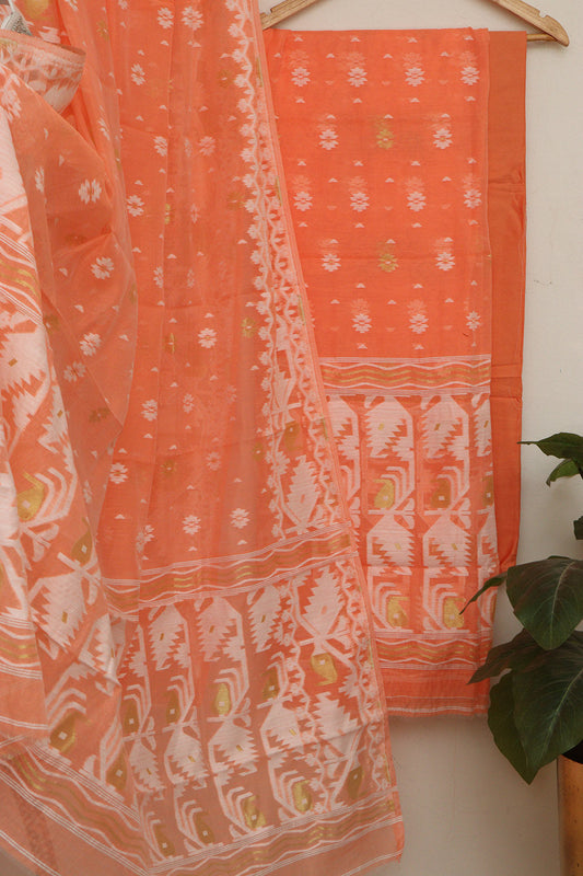 Orange Jamdani Cotton Silk Suit Set - Luxurion World