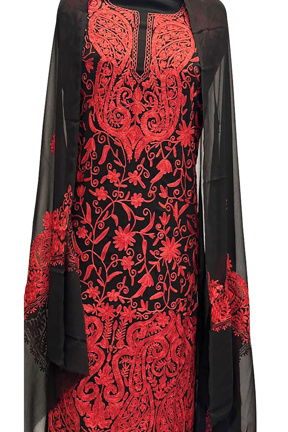 Elegant Black Kashmiri Aari Work Georgette Three Piece Unstitched Suit