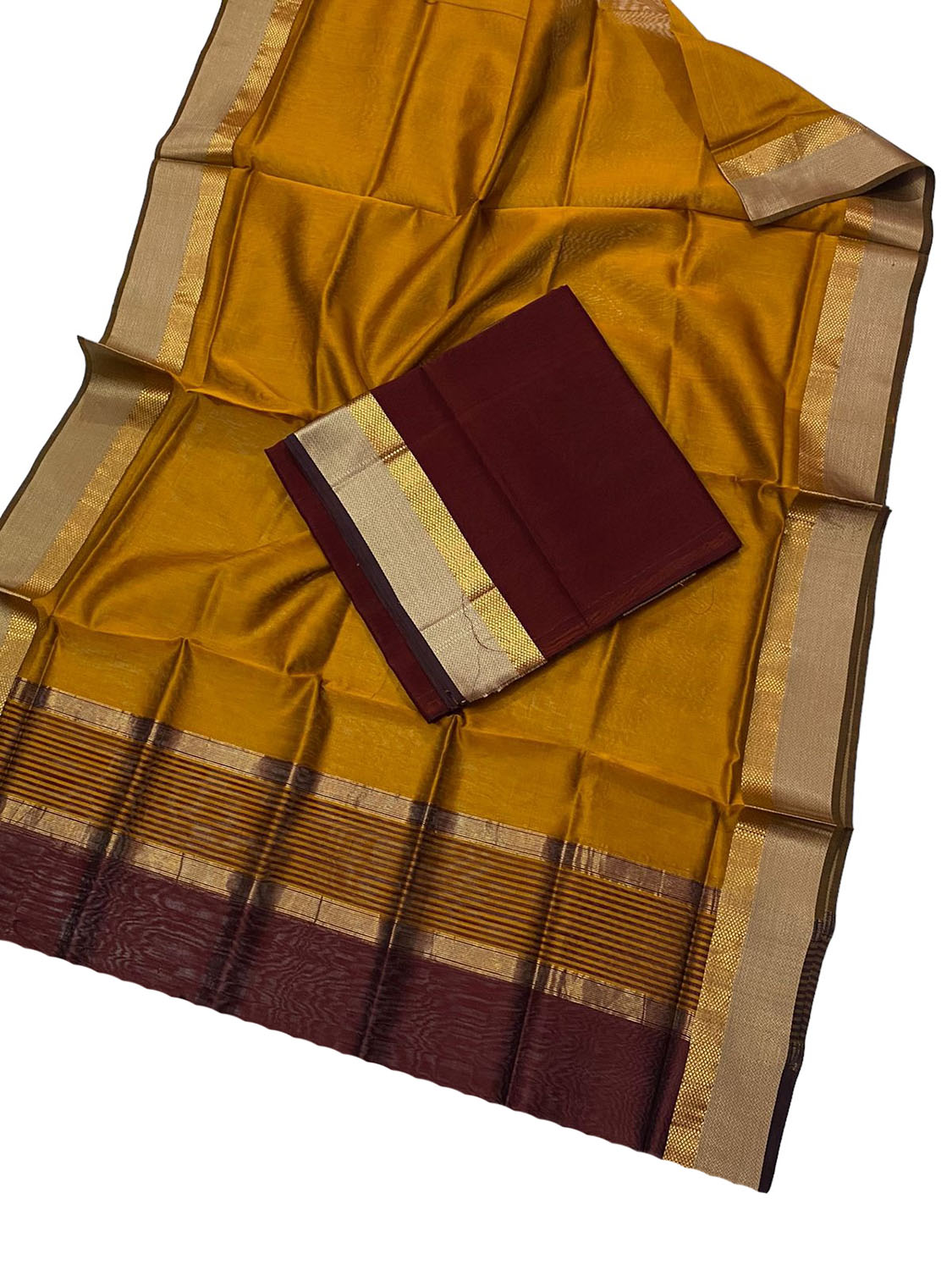 Get Stylish with Yellow Maheshwari Cotton Silk Suit Set - Handloom Two Piece - Luxurion World