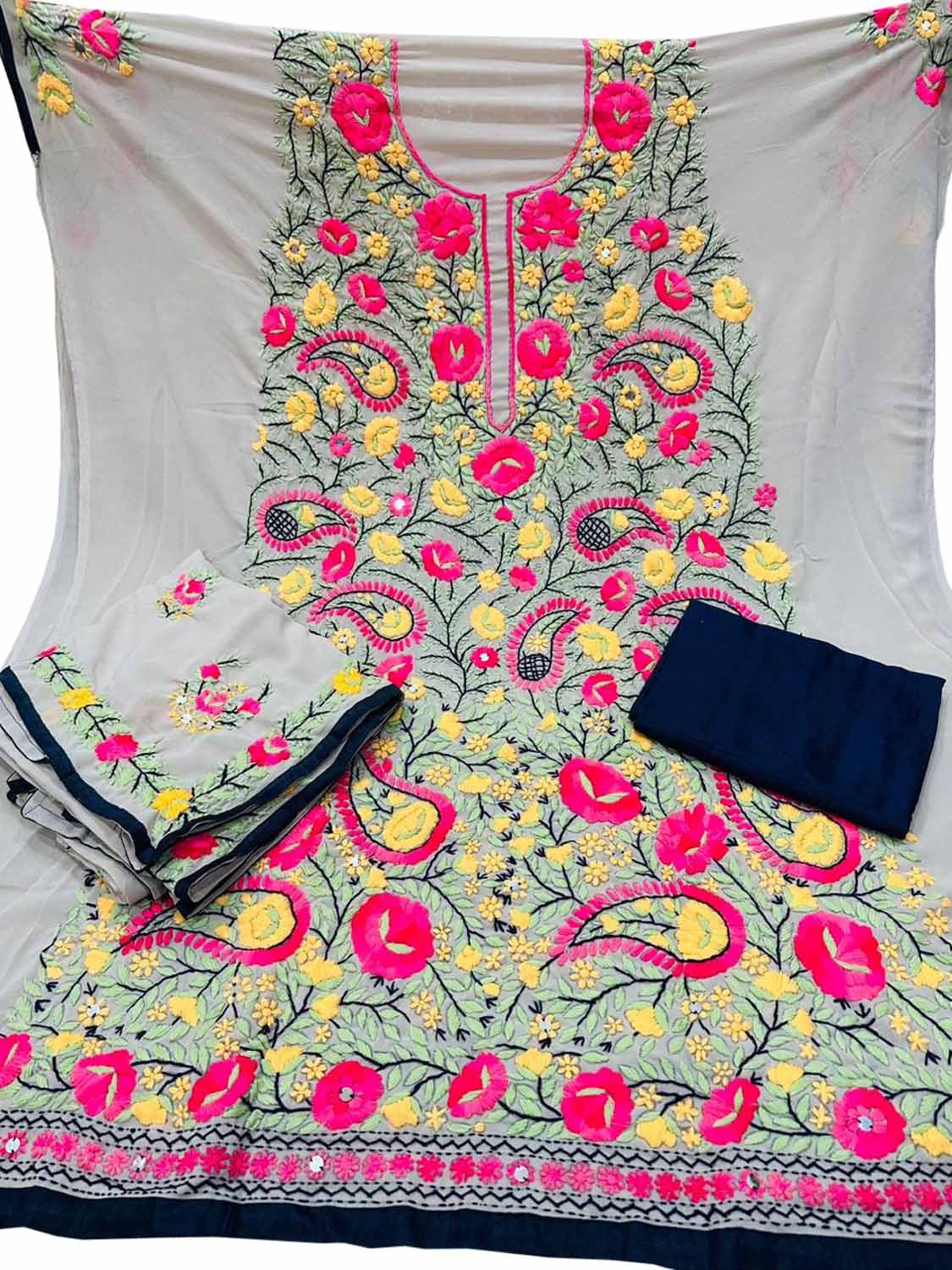 Stunning Off White Phulkari Georgette Suit Set with Hand Embroidery - Luxurion World