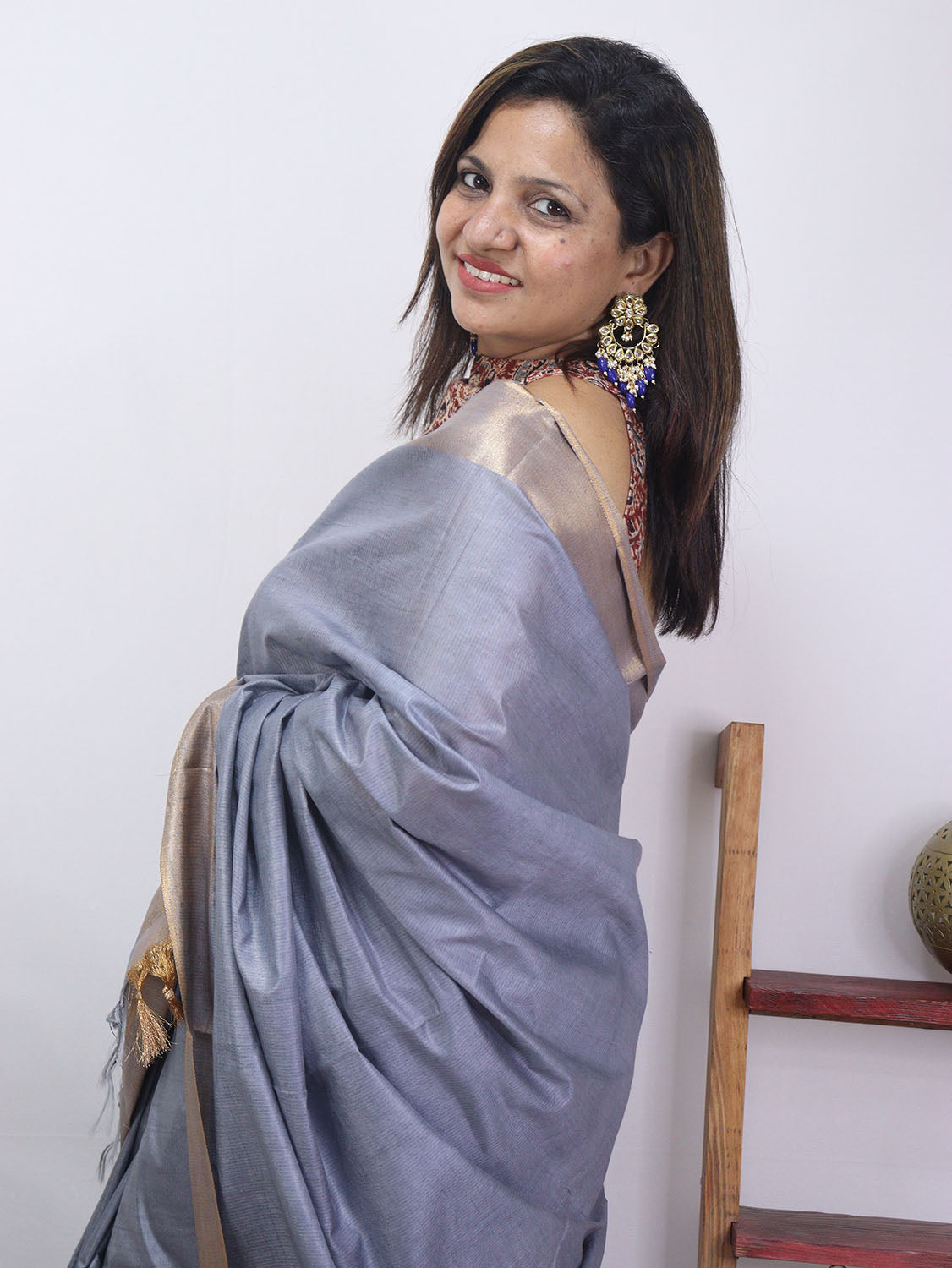 Grey Plain Bhagalpur Kota Silk Saree - Luxurion World