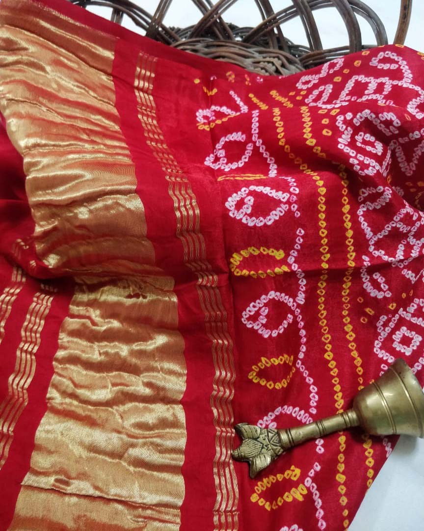 Red Bandhani Gajji Silk Dupatta - Luxurion World