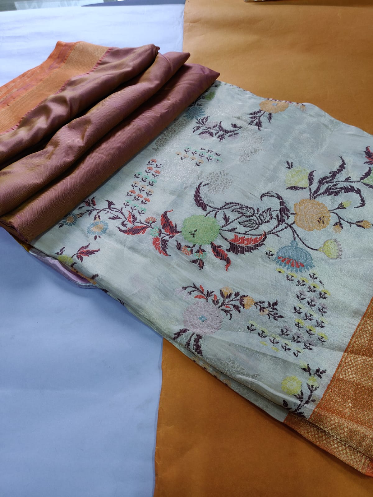 Orange and Pink Handloom Banarasi Paithani Pure Katan Silk Kadwa Meenakari Saree - Luxurion World