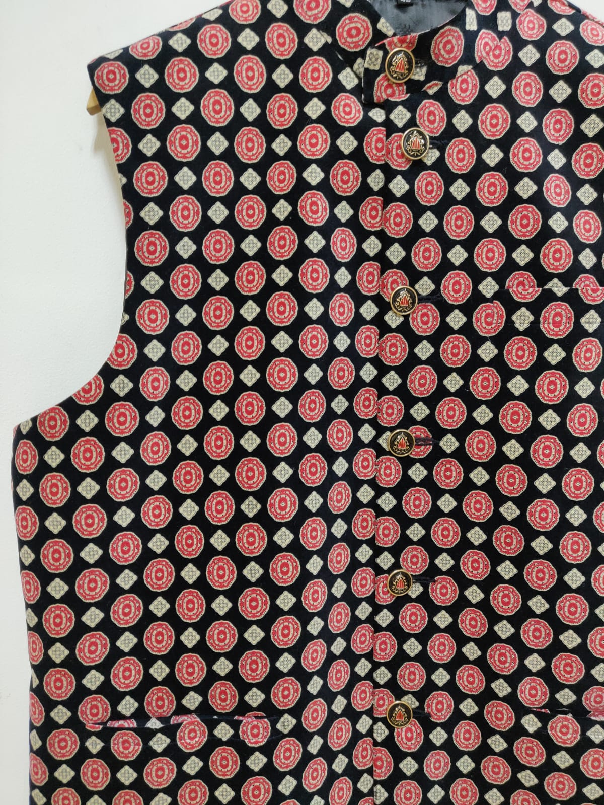 Black Digital Printed Velvet Nehru Jacket - Luxurion World