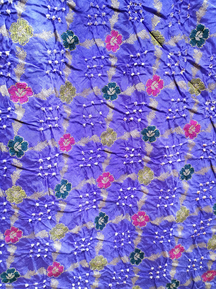 Blue Checks Bandhani Silk Meenakari Dupatta - Luxurion World