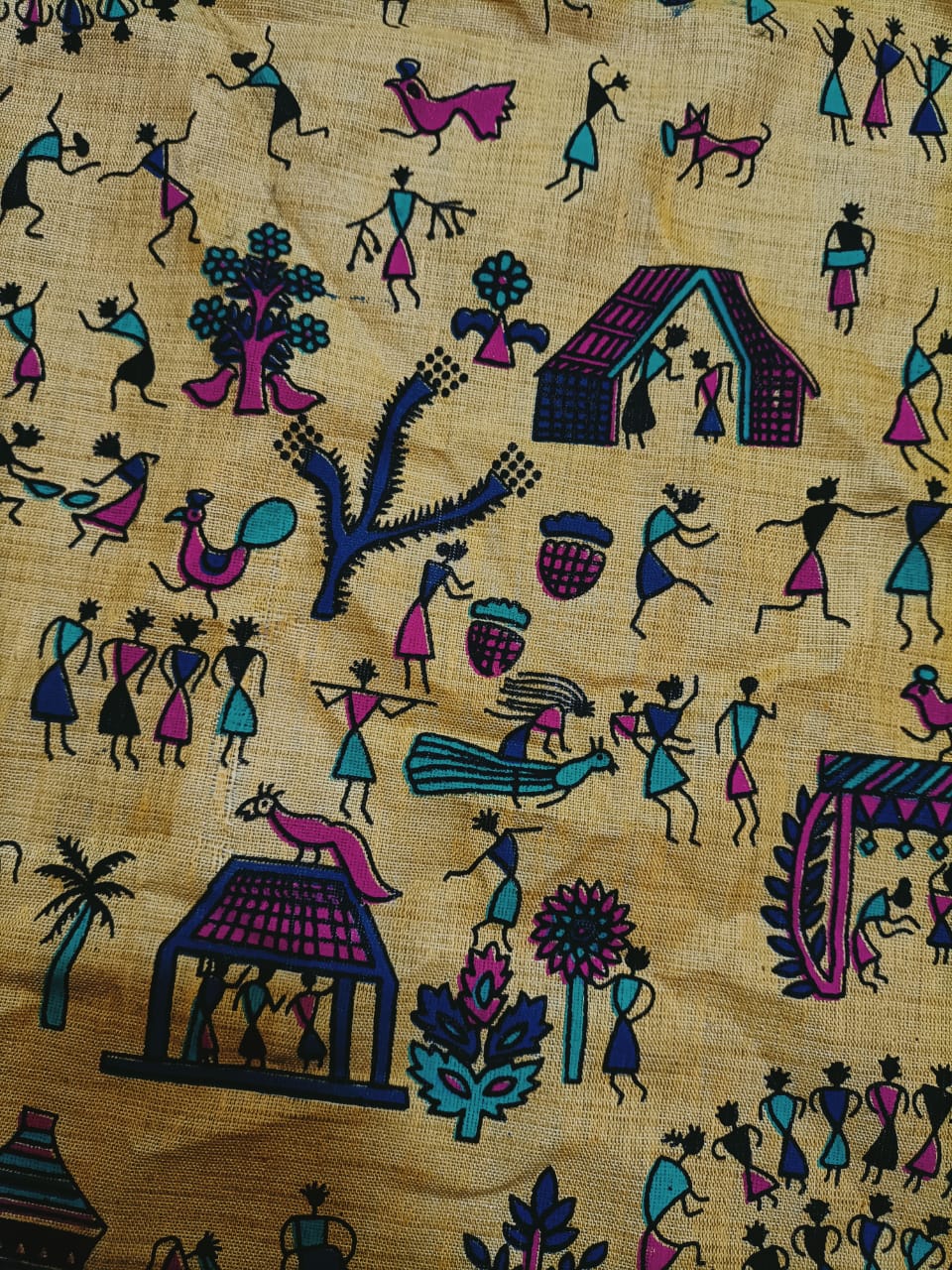 Yellow Madhubani Cotton Fabric (1 Mtr) - Luxurion World