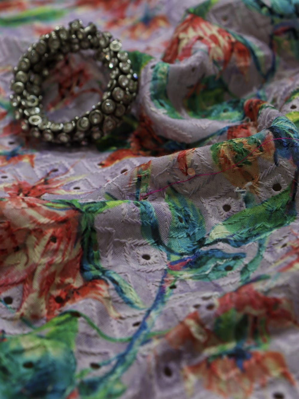 Multicolor Embroidered Chikankari Cotton Fabric (1 Mtr) - Luxurion World