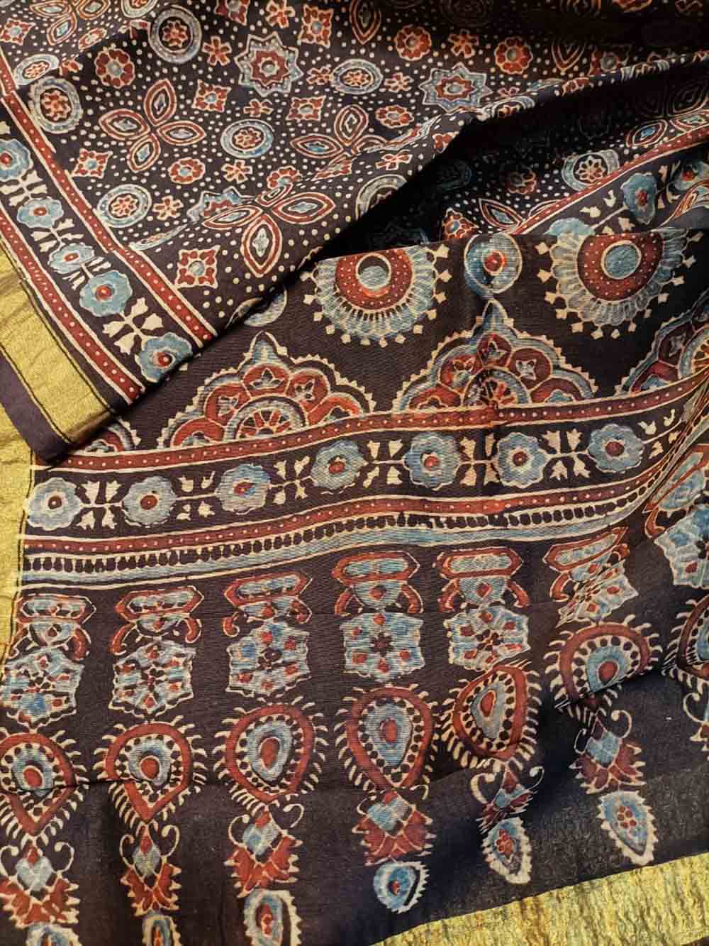 Shop the Elegant Black Ajrakh Block Printed Chanderi Silk Dupatta - Luxurion World