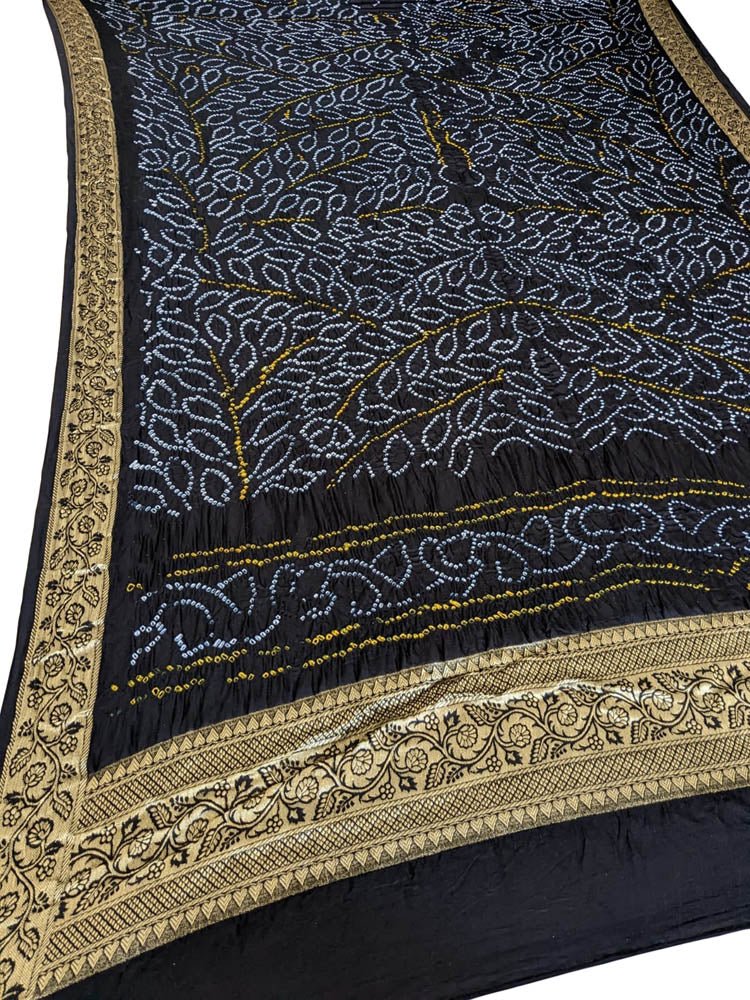 Black Bandhani Pure Gajji Silk Nakshi Bordar Dupatta - Luxurion World