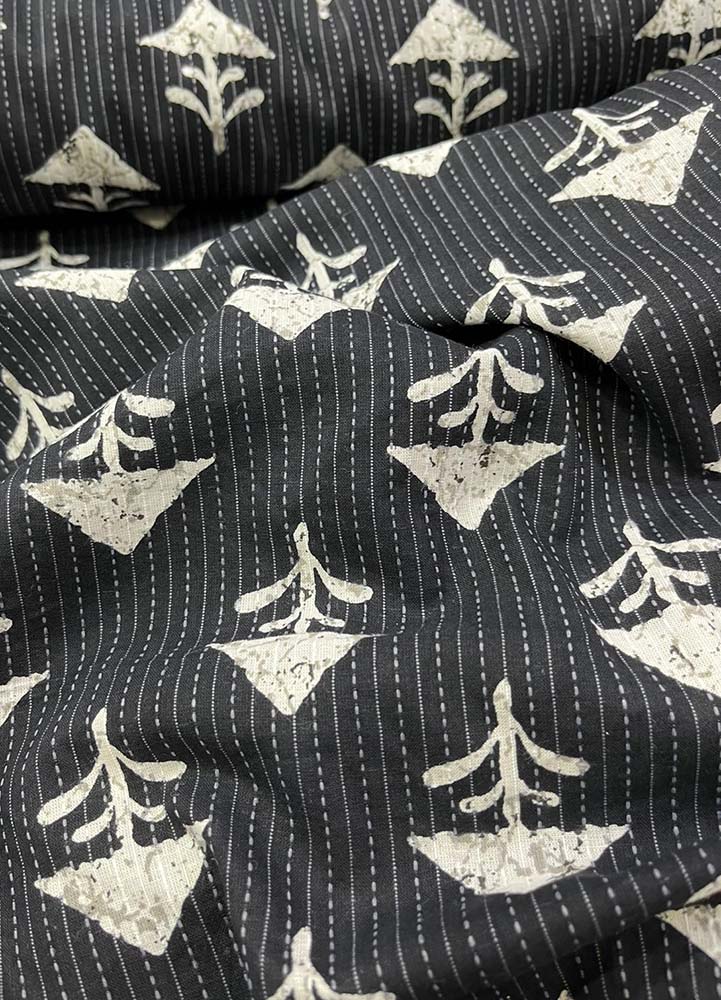 Black Block Printed Cotton Fabric ( 1 Mtr ) - Luxurion World
