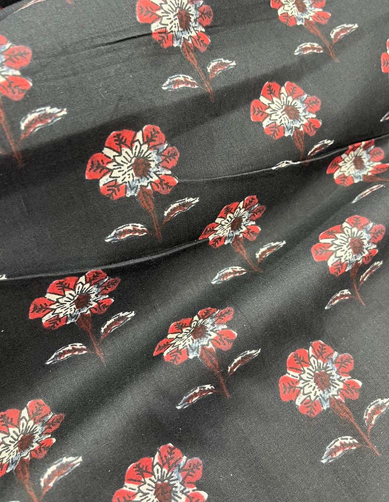 Black Block Printed Cotton Fabric ( 1 Mtr ) - Luxurion World