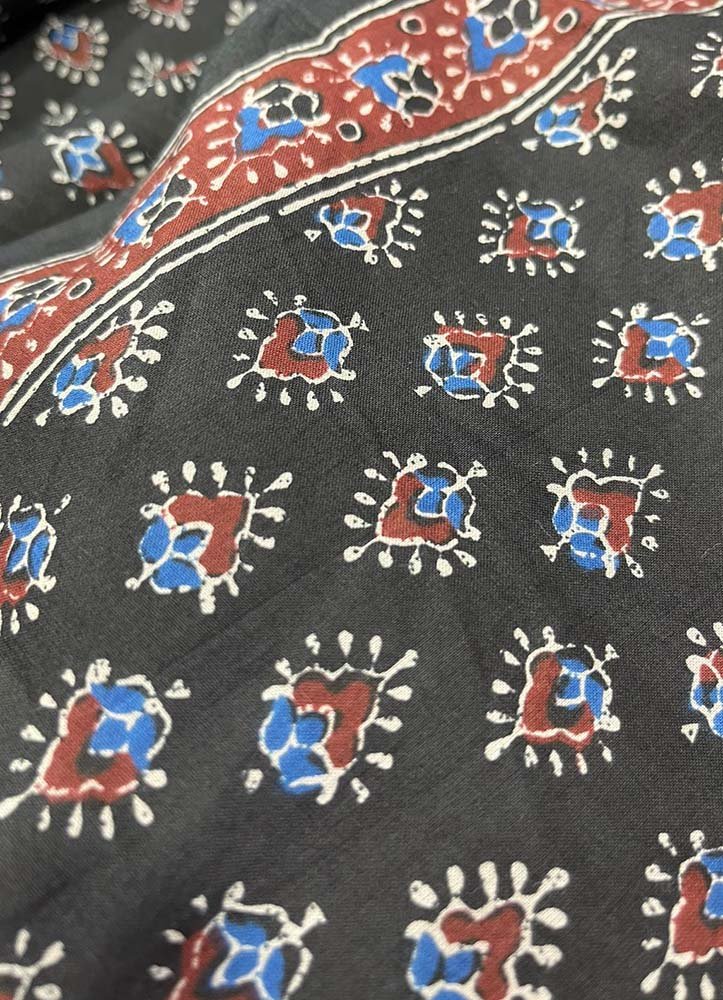 Black Block Printed Cotton Fabric ( 1 Mtr ) - Luxurion World