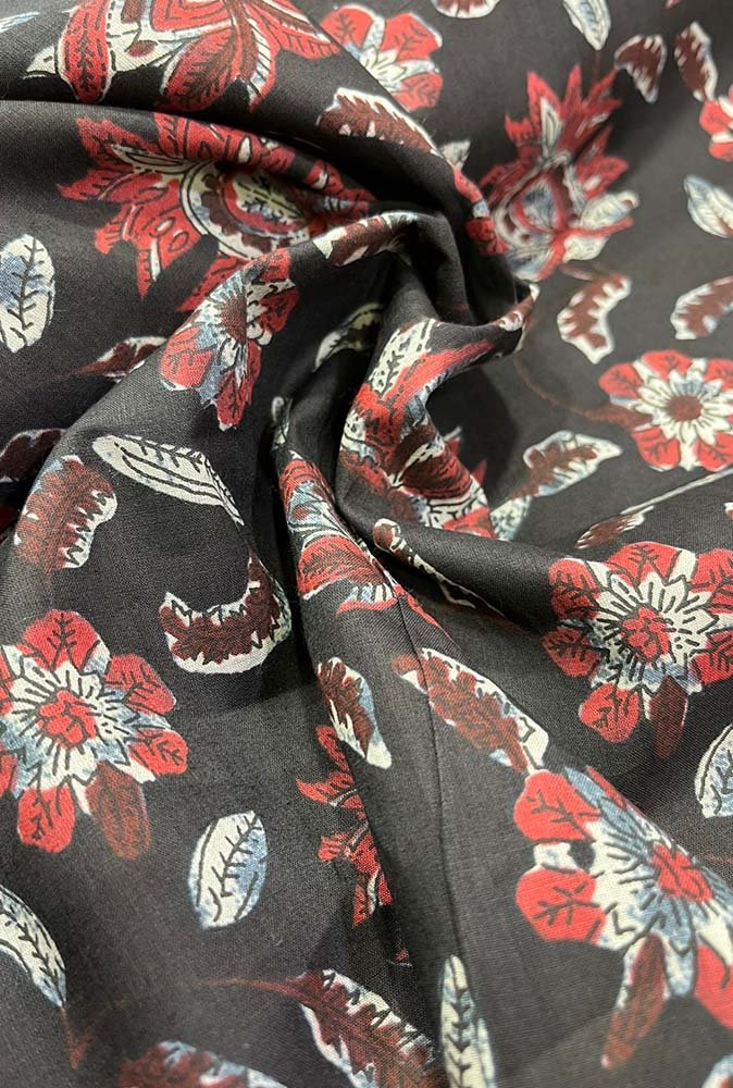 Black Block Printed Cotton Fabric ( 1 Mtr ) - Luxurion World