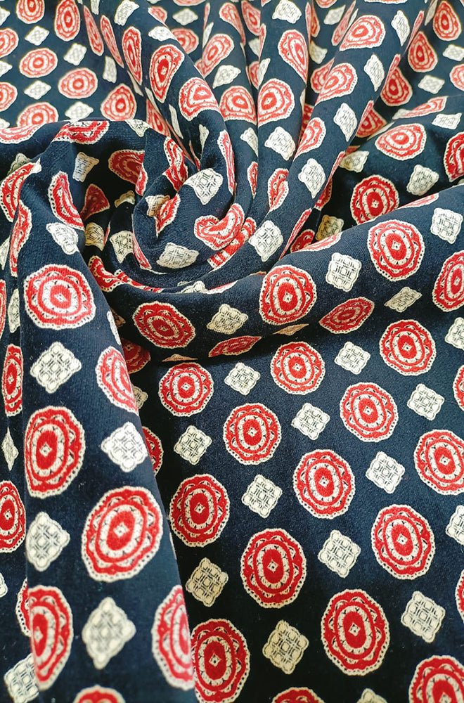 Black Digital Printed Velvet Fabric (1Mtr) - Luxurion World