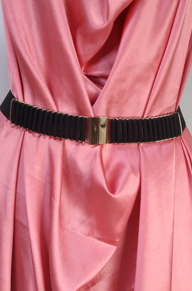 Chic Black Elastic Belt w/ Gold Buckle - Fashionable Accessory - Luxurion World