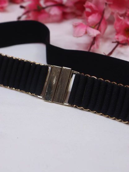 Chic Black Elastic Belt w/ Gold Buckle - Fashionable Accessory - Luxurion World