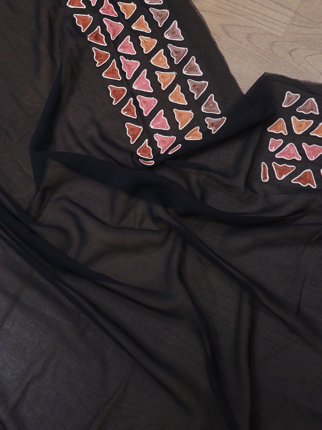 Black Embroidered Kashmiri Aari Work Georgette Saree - Luxurion World