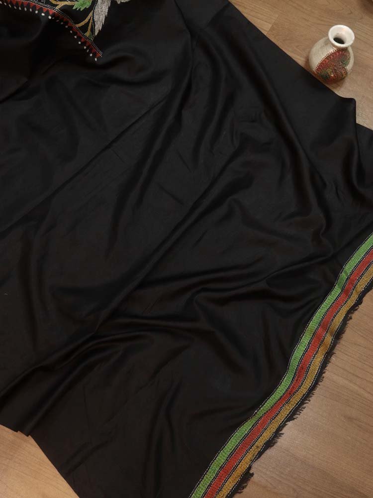 Exquisite Black Kantha Silk Saree with Hand Embroidery - Luxurion World