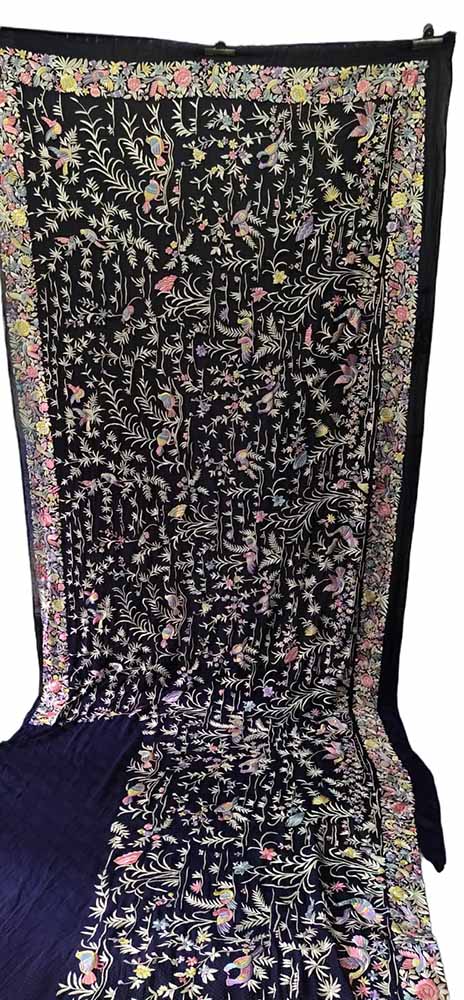 Black Hand Embroidered Parsi Gara Pure Georgette Bird Design Saree - Luxurion World